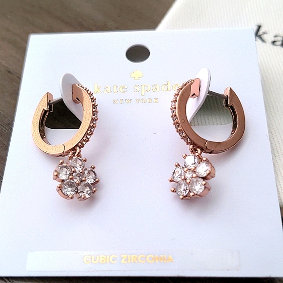 NEW Kate Spade Flower Drop Huggie Earrings in Rose Gold - Picture 5 of 6